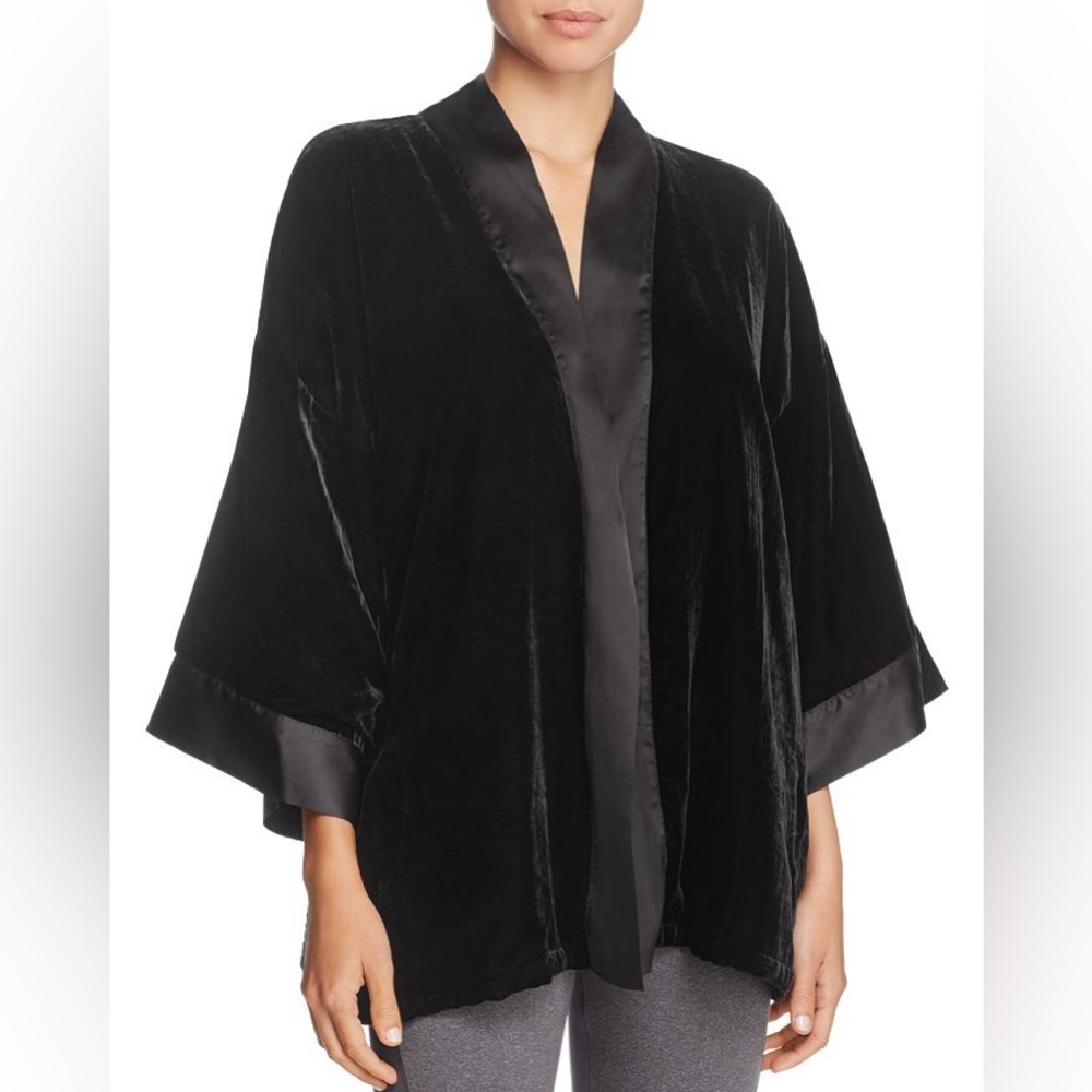2 Piece Set:Sam Edelman Velvet Smoking Jacket Wrap and Cami black and blue